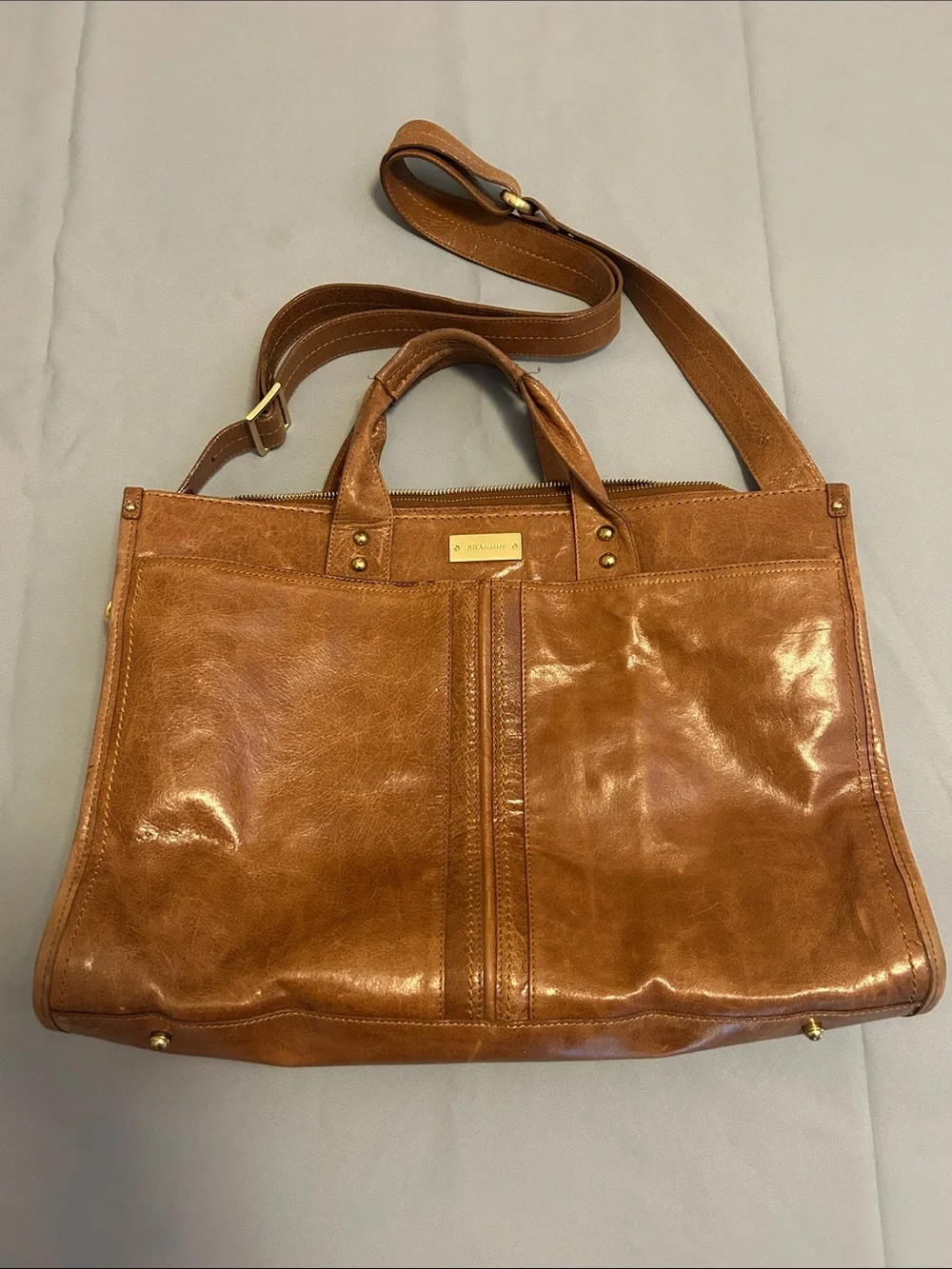 Brahmin Cognac Leather Double-Handle Tote with Adjustable Strap